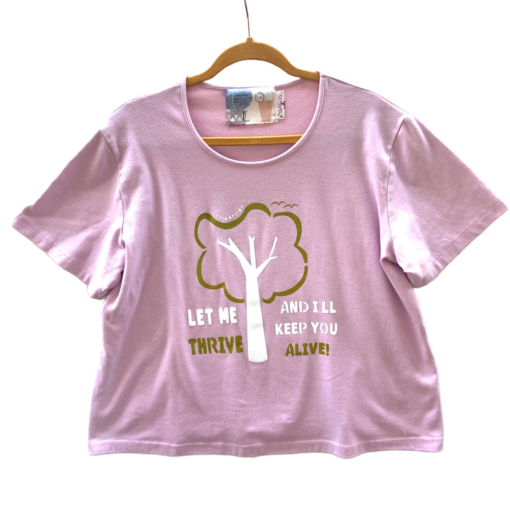 Pink short sleeve crew neck tee in boxy fit Upcycled Graphic